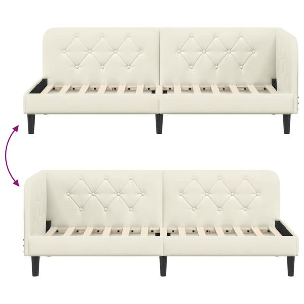 Eckbettgestell mit Kopfteil Creme 80 x 200 cm Samt