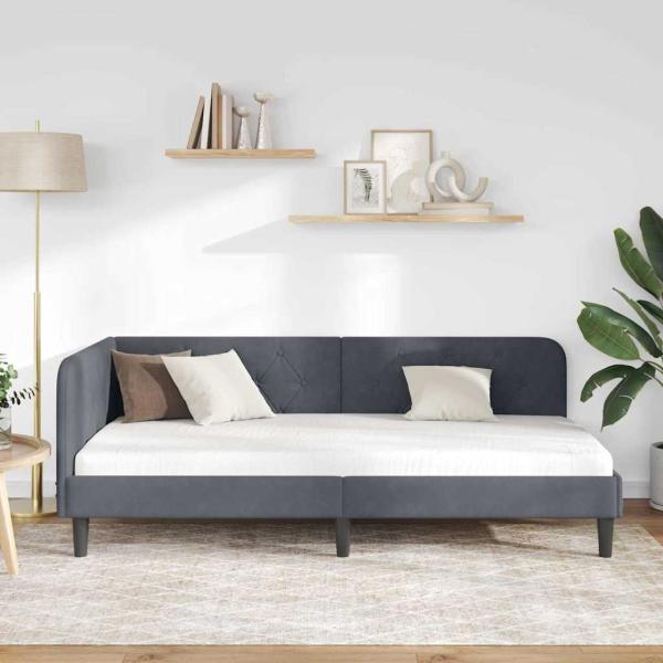 Eckbettgestell mit Kopfteil Dunkelgrau 90 x 200 cm Samt