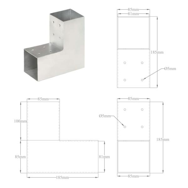Pfostenverbinder L-Form Verzinktes Metall 81 x 81 mm