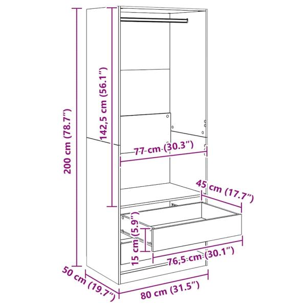 Kleiderschrank Schwarz Eichen-Optik 80 x 50 x 200 cm