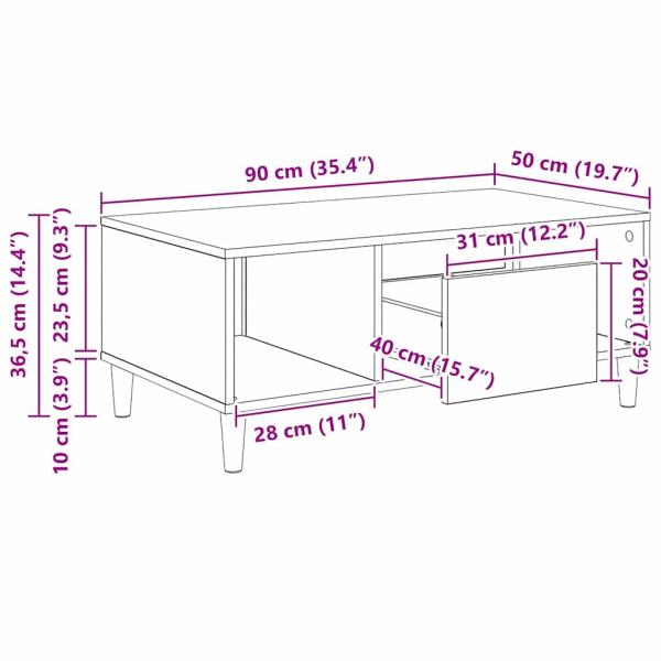 Couchtisch Schwarz Eichen-Optik 90 x 50 x 26,5 cm Holzwerkstoff