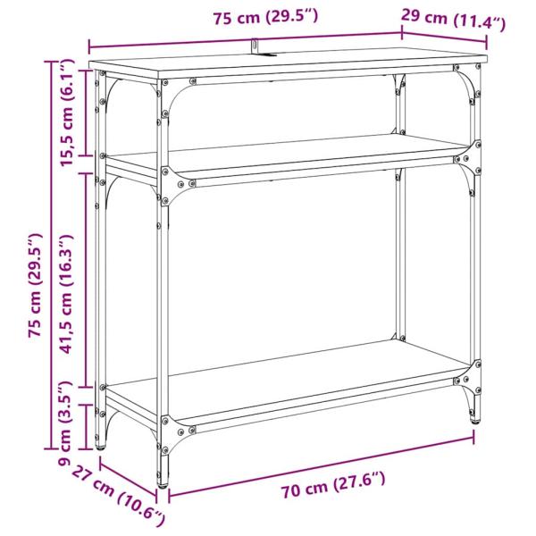 Konsolentisch mit Regal Altholz 75 x 29 x 75 cm Holzwerkstoff