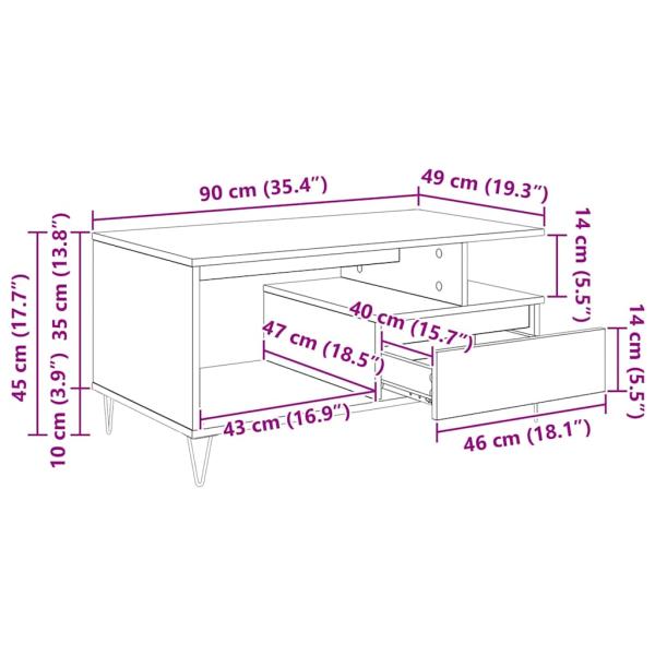 Couchtisch Schwarz Eichen-Optik 90 x 49 x 45 cm Holzwerkstoff