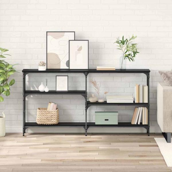 ARDEBO.de - Konsolentisch mit Regal Schwarz Eichen-Optik 150 x 29 x 76.5 cm