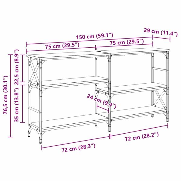 Konsolentisch mit Regal Schwarz Eichen-Optik 150 x 29 x 76.5 cm