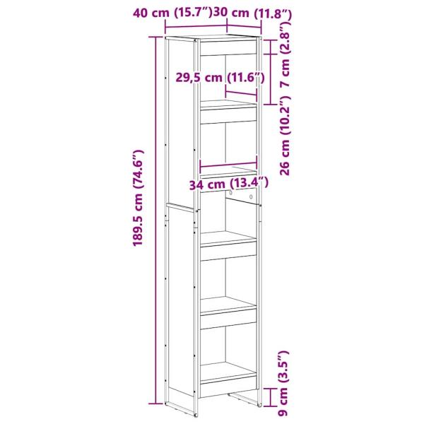 Bücherregal Schwarz Eichen-Optik 80 x 30 x 155 cm Holzwerkstoff