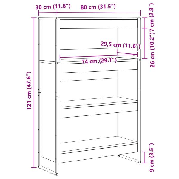 Bücherregal Kunsthandwerk Eiche 80 x 30 x 155 cm Holzwerkstoff