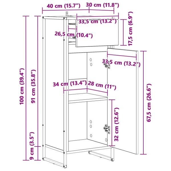 Badezimmerschrank Graues Sonoma 40 x 30 x 100 cm Holzwerkstoff
