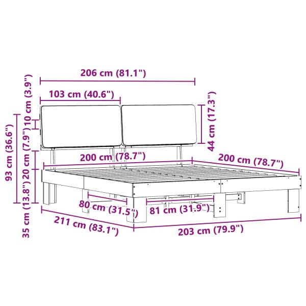 Bettgestell mit gepolstertem Kopfteil Dunkelgrau 200 x 200 cm
