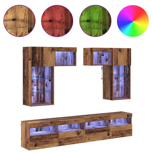 TV-Wandgeräte 6 pcs Schwarz Eichen-Optik 100 x 30 x 40 cm