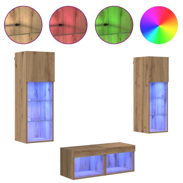TV-Wandregale 4 pcs Schwarz Eichen-Optik 40 x 30 x 30 cm