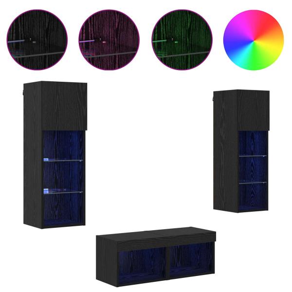 TV-Wandregale 4 pcs Schwarz Eichen-Optik 40 x 30 x 30 cm