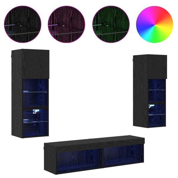 TV-Wandmöbel 6 pcs Schwarz Eichen-Optik Holzwerkstoff