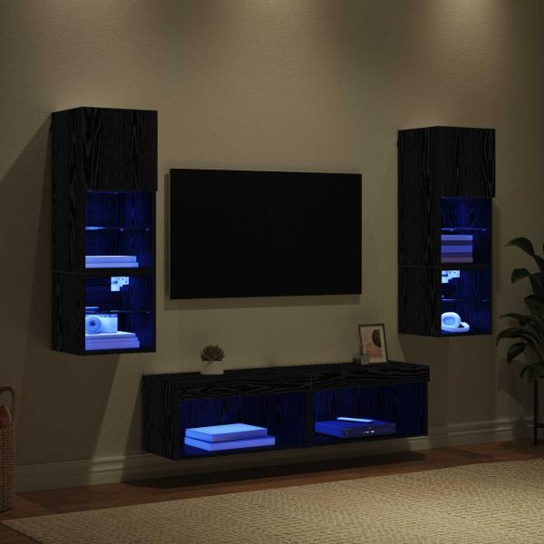 TV-Wandmöbel 6 pcs Schwarz Eichen-Optik Holzwerkstoff