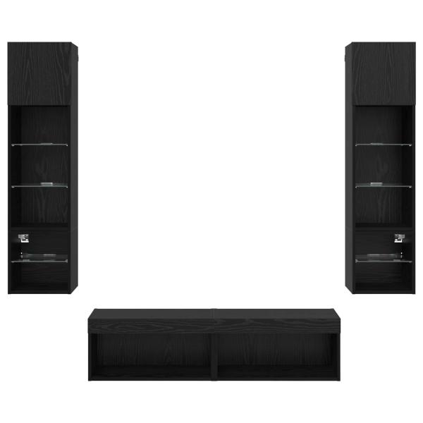TV-Wandmöbel 6 pcs Schwarz Eichen-Optik Holzwerkstoff