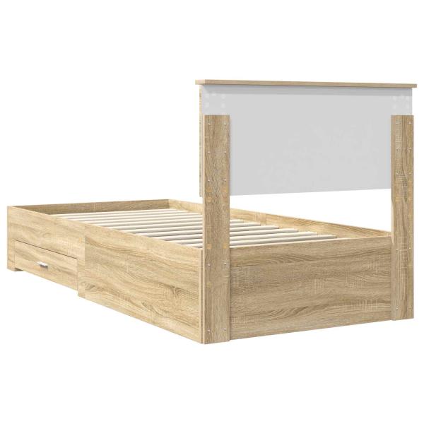ARDEBO.de - Bettrahmen Sonoma Eiche und Silber 75 x 190 cm Holzwerkstoff