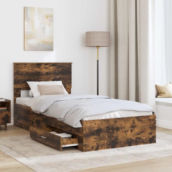Bettrahmen Rauchige Eiche und Silber 75 x 190 cm Holzwerkstoff