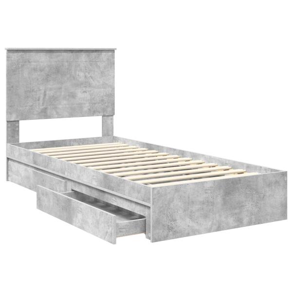 ARDEBO.de - Bettrahmen mit Schubladen Beton Grau 100 x 200 cm Holzwerkstoff