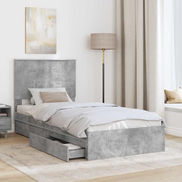 Bettrahmen mit Schubladen Beton Grau 100 x 200 cm Holzwerkstoff