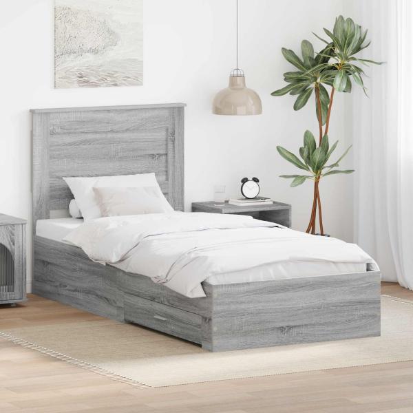 ARDEBO.de - Bettrahmen Graue Sonoma und Silber 75 x 190 cm Holzwerkstoff