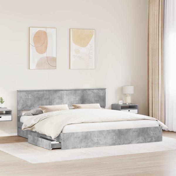 Bettrahmen mit Schubladen Beton Grau 200 x 200 cm Holzwerkstoff