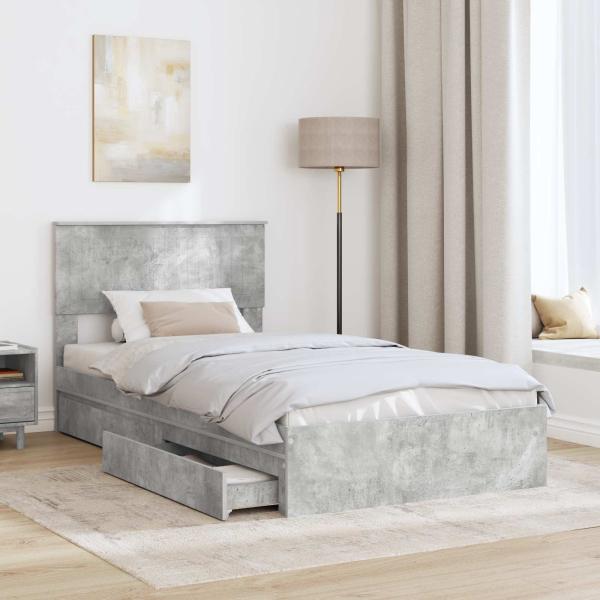 Bettrahmen mit Schubladen Beton Grau 100 x 200 cm Holzwerkstoff