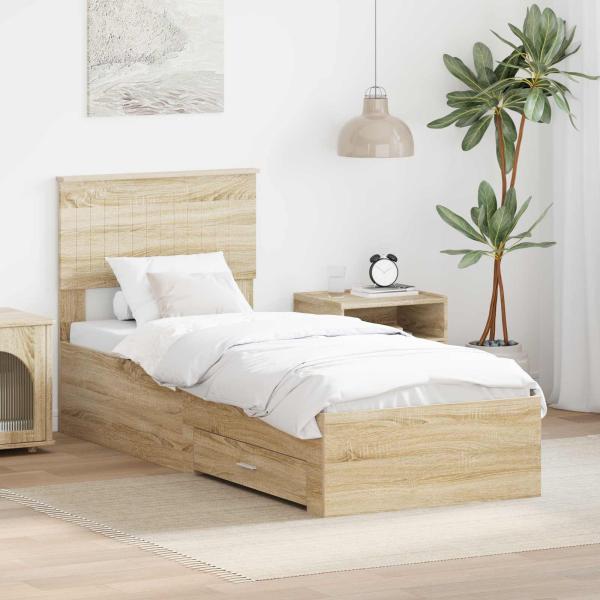ARDEBO.de - Bettrahmen Sonoma Eiche und Silber 75 x 190 cm Holzwerkstoff
