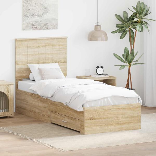 ARDEBO.de - Bettrahmen Sonoma Eiche und Silber 75 x 190 cm Holzwerkstoff