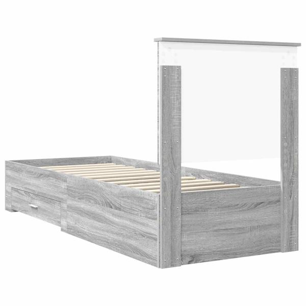 Bettrahmen Graue Sonoma und Silber 75 x 190 cm Holzwerkstoff