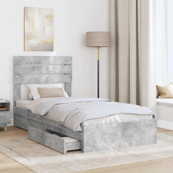 Bettrahmen mit Schubladen Beton Grau 75 x 190 cm Holzwerkstoff