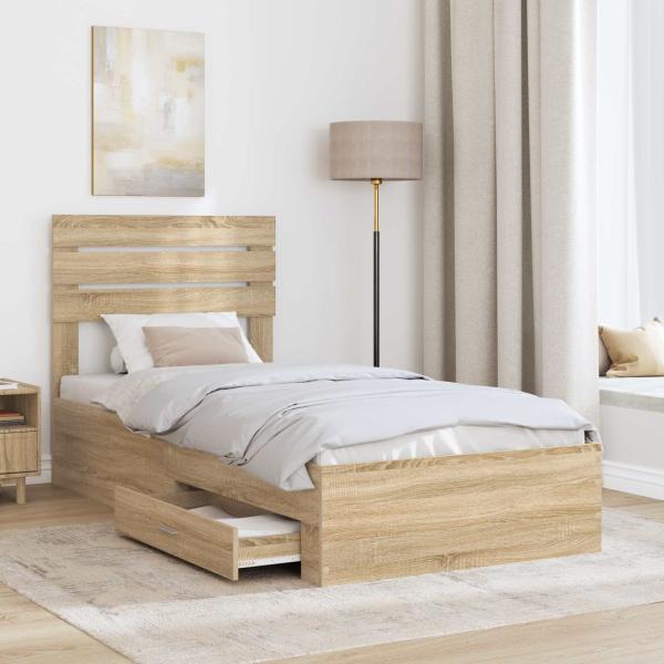Bettrahmen Sonoma Eiche und Silber 75 x 190 cm Holzwerkstoff