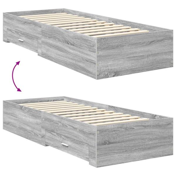 Bettrahmen Graue Sonoma und Silber 75 x 190 cm Holzwerkstoff