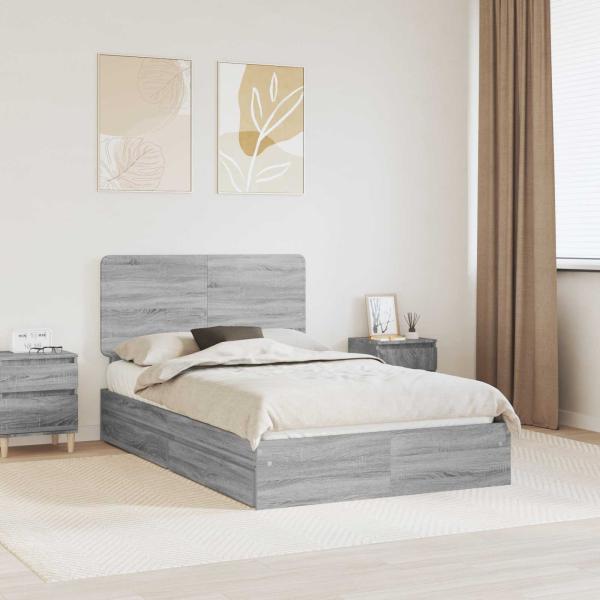 ARDEBO.de - Bettrahmen Graues Sonoma 135 x 190 cm Holzwerkstoff