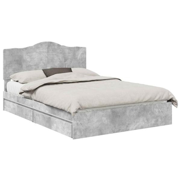 Bettrahmen mit Schubladen Beton Grau 150 x 200 cm Holzwerkstoff