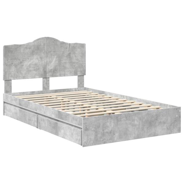 Bettrahmen mit Schubladen Beton Grau 135 x 190 cm Holzwerkstoff