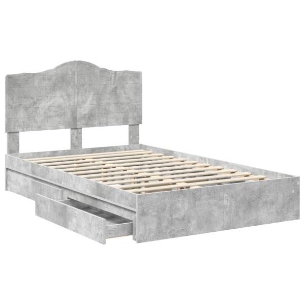 Bettrahmen mit Schubladen Beton Grau 135 x 190 cm Holzwerkstoff