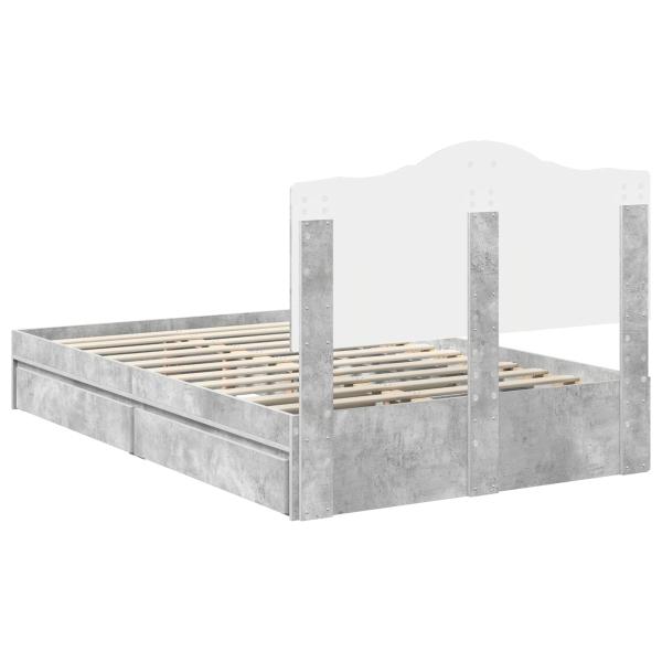 Bettrahmen mit Schubladen Beton Grau 135 x 190 cm Holzwerkstoff