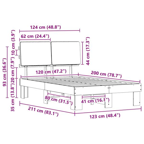 Bettgestell mit gepolstertem Kopfteil Schwarz 120 x 200 cm