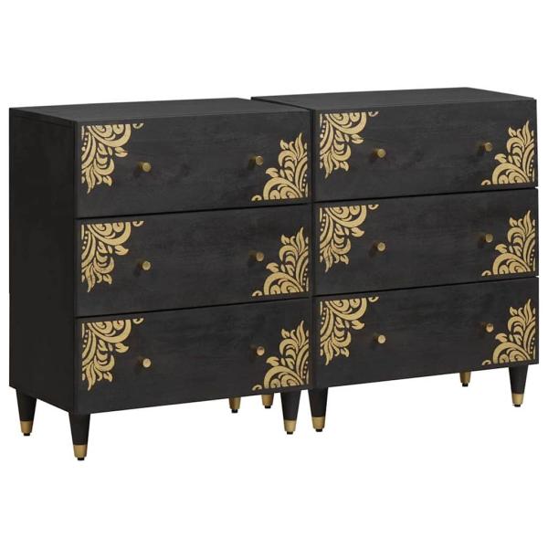 ARDEBO.de - Sideboard 2 pcs Schwarz 60 x 33 x 75 cm Massivholz Mango