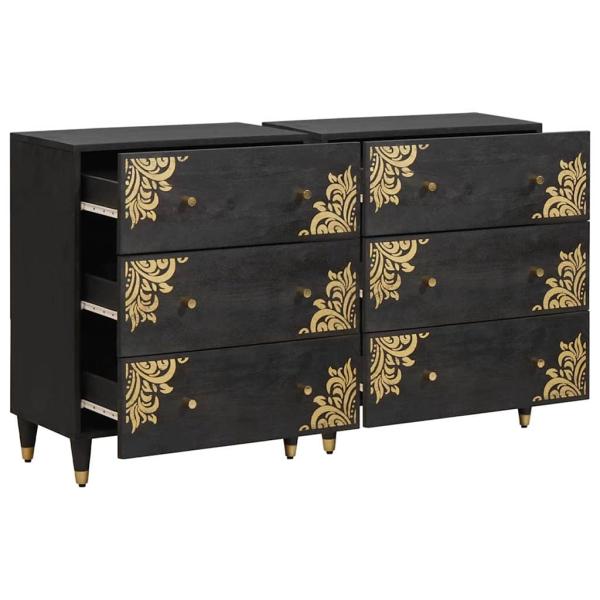 Sideboard 2 pcs Schwarz 60 x 33 x 75 cm Massivholz Mango