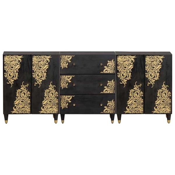Badezimmerschrank-Set mit Regal 3 pcs Schwarz 180 x 33 x 75 cm
