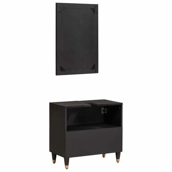 Badezimmerschrank-Set mit Tür 2 pcs Schwarz Massivholz Mango