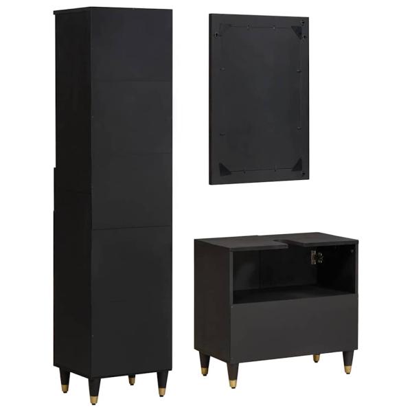 Badezimmerschrank-Set mit Tür 3 pcs Schwarz Massivholz Mango