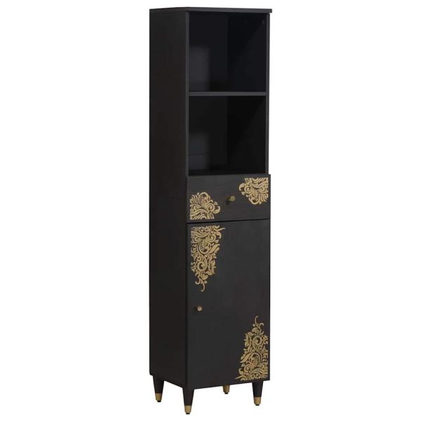 Badezimmerschrank-Set mit Tür 3 pcs Schwarz Massivholz Mango