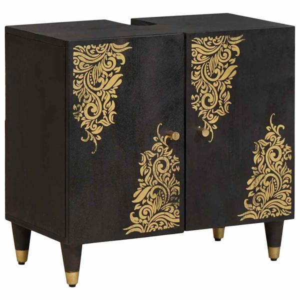 Badezimmerschrank-Set mit Tür 4 pcs Schwarz Massivholz Mango