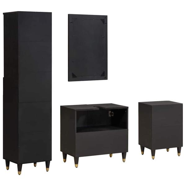 Badezimmerschrank-Set mit Tür 4 pcs Schwarz Massivholz Mango