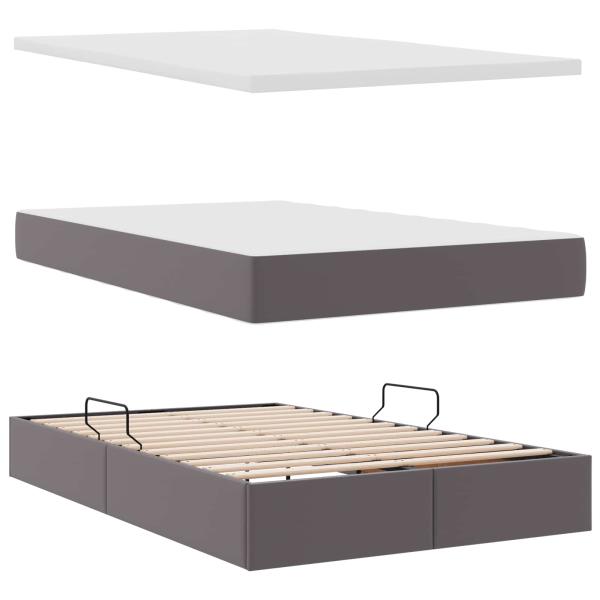 ARDEBO.de - Aufbewahrungsbett mit Matratze Grau 120 x 190 cm Kunstleder