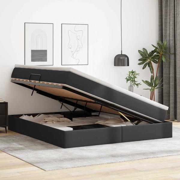 Aufbewahrungsbett mit Matratze Schwarz 160 x 200 cm Kunstleder