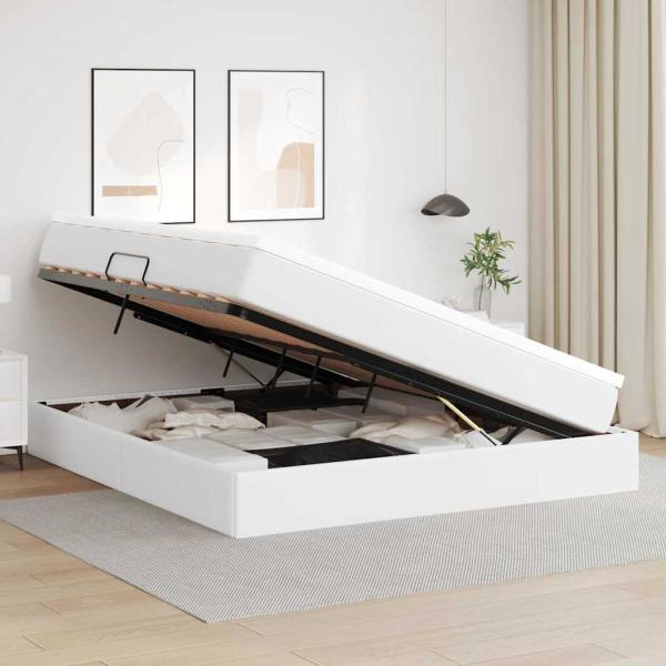 Aufbewahrungsbett mit Matratze Weiß 160 x 200 cm Kunstleder