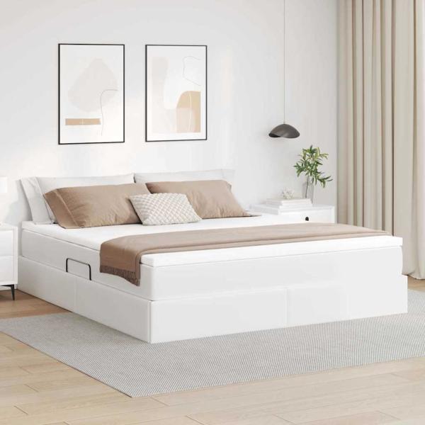 ARDEBO.de - Aufbewahrungsbett mit Matratze Weiß 180 x 200 cm Kunstleder